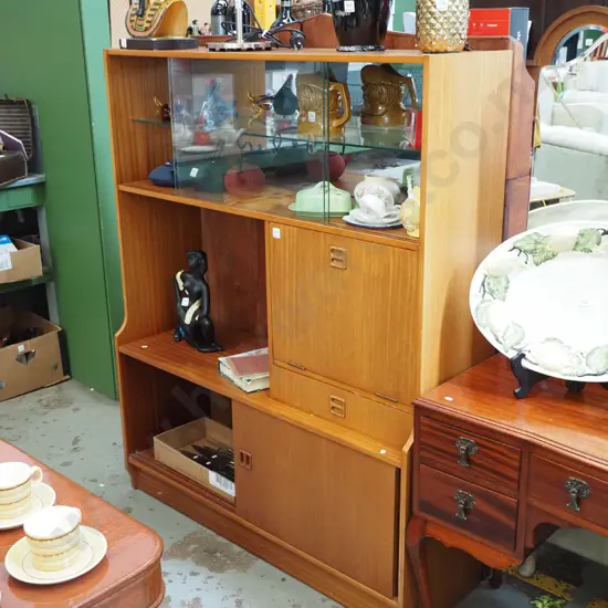 mid-century wall unit - sliding doors, drawer, drop front liquor cabinet H-1480 W-1190 D-400