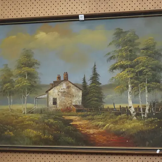 framed oil - country house