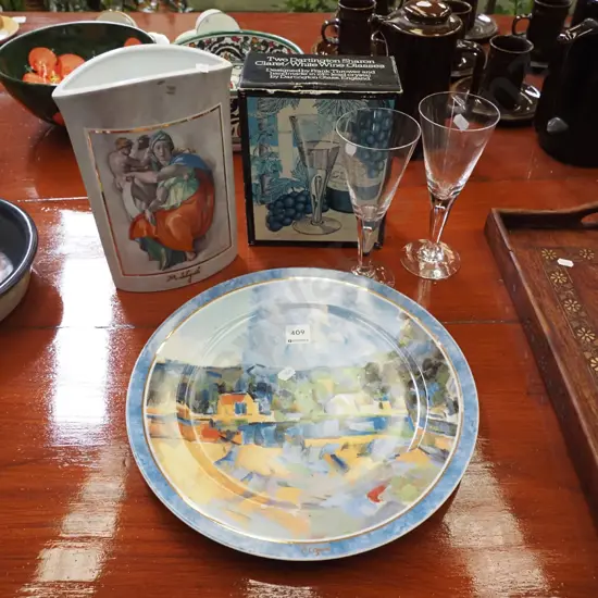 Cezanne plate, vase, 2x white wine lead crystal glasses