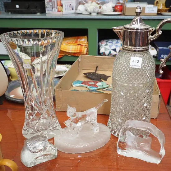 claret jug, glass figurines, crystal vase H-2+60