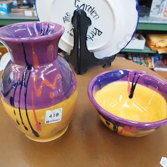 pottery vase and matching bowl