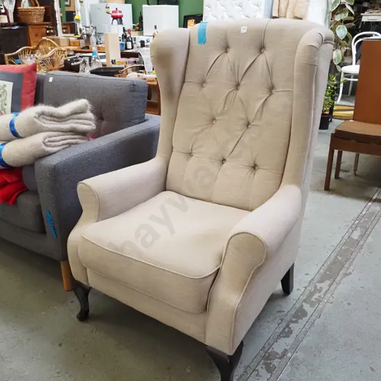 wingback deep button cab leg fireside chair - some marking to upholstery