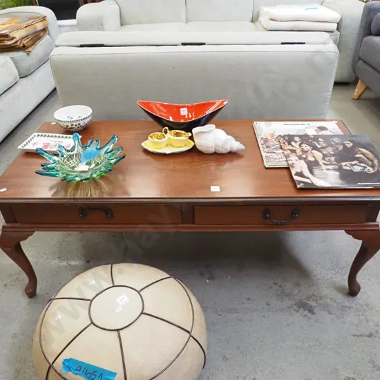cab leg mahogany coffee table wth 2 drawers H-450 W-1200 D-530