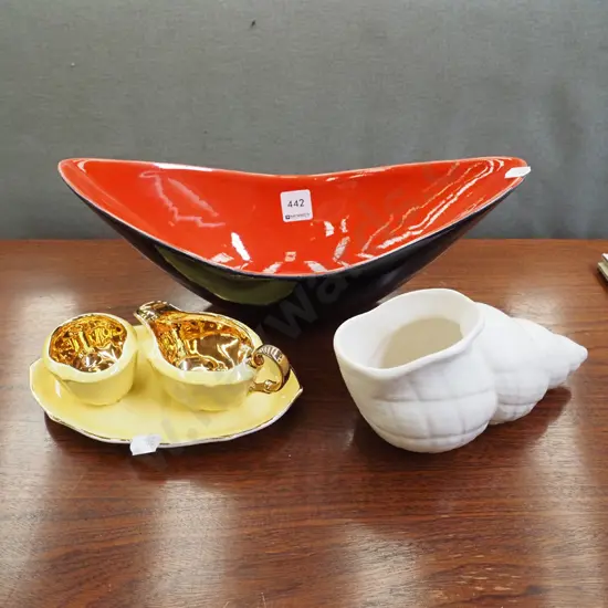 Italian mid-century bowl, shell vase, creamer, sugar