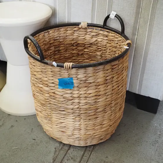 metal and seagrass waste paper basket