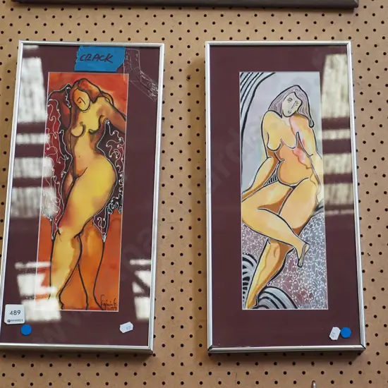 2x framed prints - nudes, 1 has crack to glass
