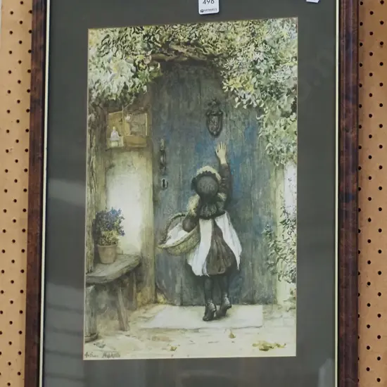 framed print - girl with basket at front door