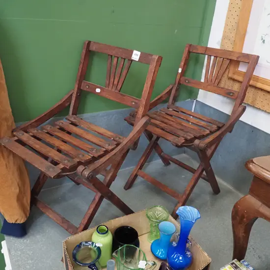 2x foldaway wooden child's chairs