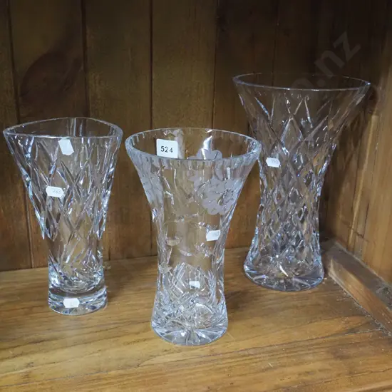 3x cut crystal vases Tallest H-250