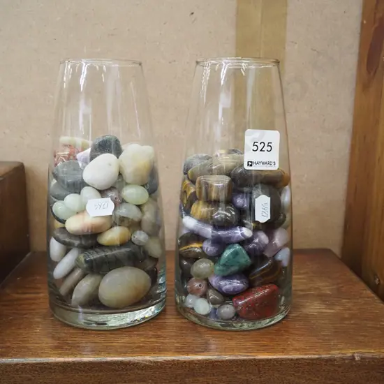 2x glass jars of marbles