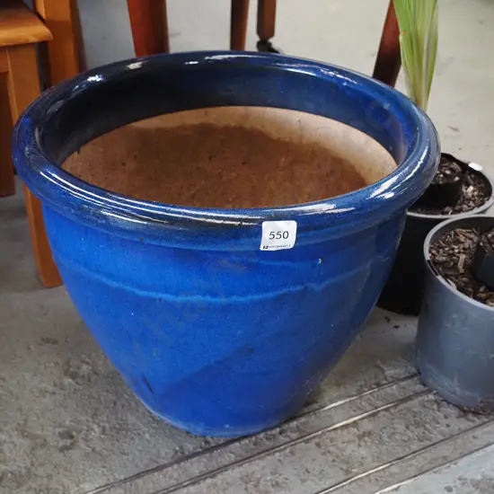 blue glazed garden planter
