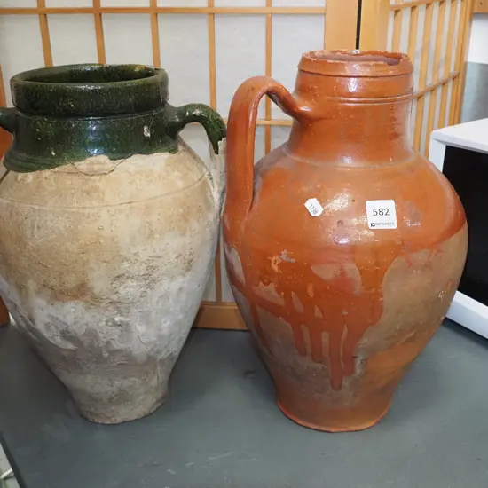 2x terracotta vases -some damage Tallest H-380