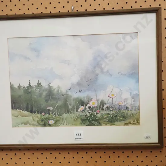 framed Ineke Crawford '91 watercolour - meadow flowers