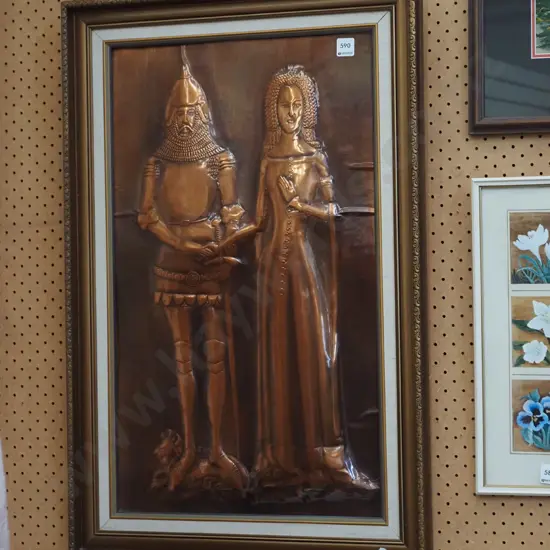 framed pressed copper portrait - knight and lady