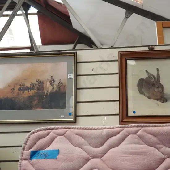 2x framed prints - Durer, military scene - blue dots