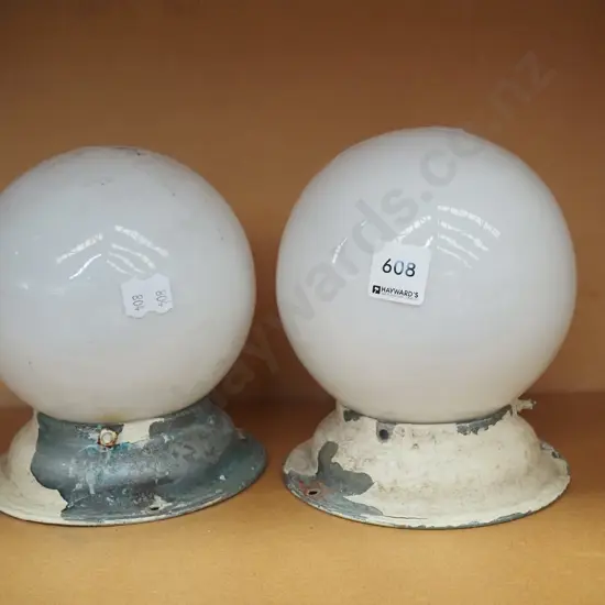 2x white globe outdoor light fittings