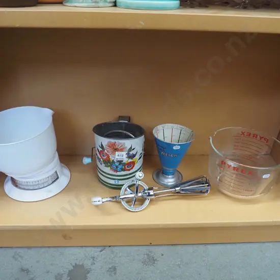 shelf; jugs, scales etc