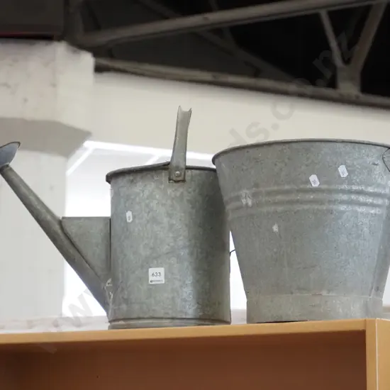 galvanised watering can and bucket