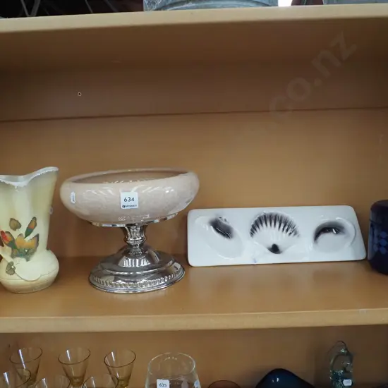 plated ware and glass comport, jug, retro enamel canisters etc