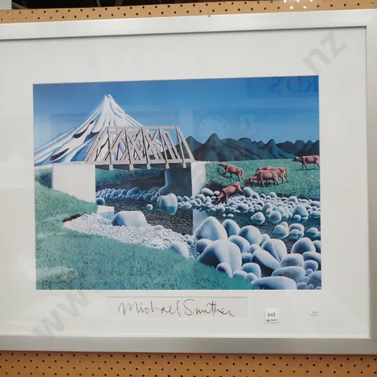 Michael Smither poster print - cows by water way Tarankai