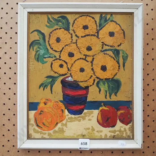 framed oil on board - sunflowers