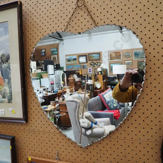 scalloped edge heart shaped wall mirror - slight aging