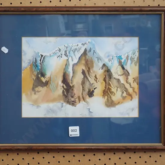framed watercolour - mountain scene 