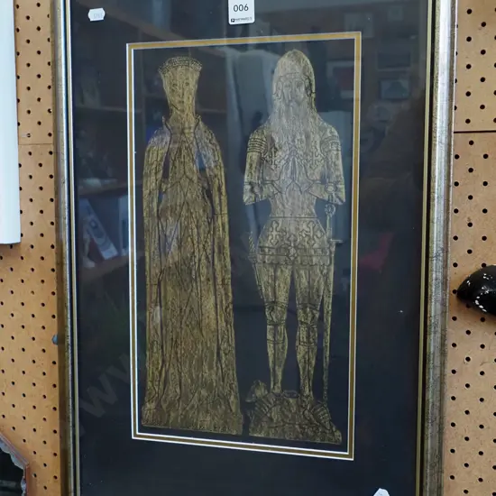 medieval style brass rubbing of Sir Thomas and Lady Margaret de Beauchamp
