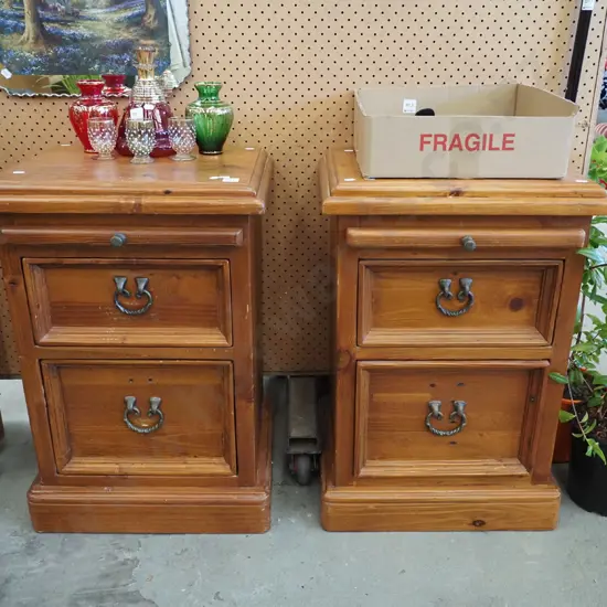 2x solid pine 2 drawer bedside cabinets with cast metal handles