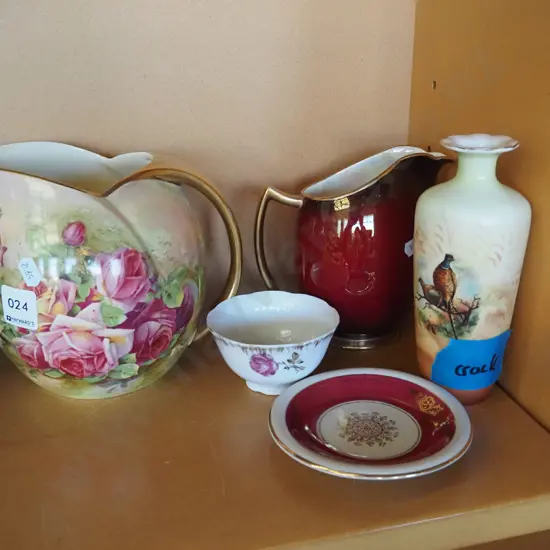 2x vases, sugar, pin dish etc