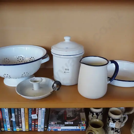 enamel ware - colander, bowl, lidded canister etc