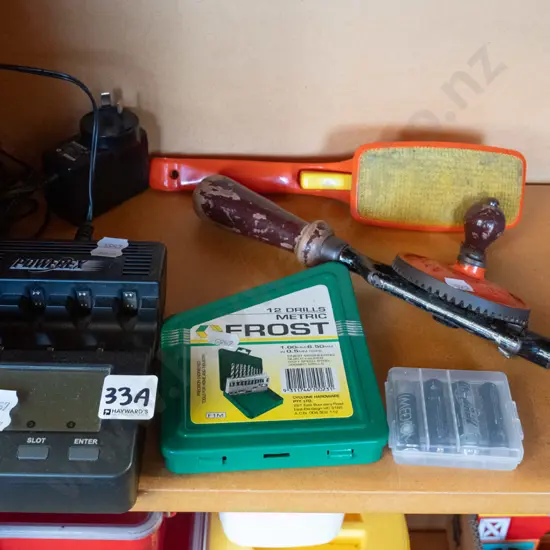 egg beater drill, drill bits, battery charger etc
