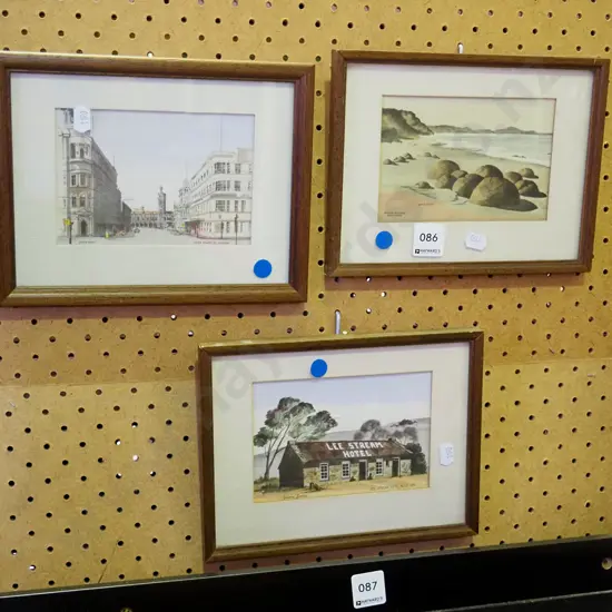 3x Yvonne Benson hand coloured prints