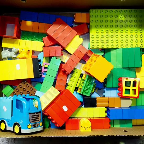box of Duplo building blocks