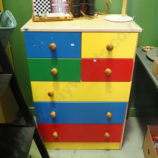 mdf primary coloured painted tall boy - needs attention H-1000 W-670 D-400