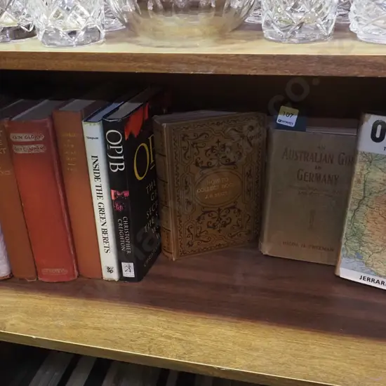 shelf of books about war