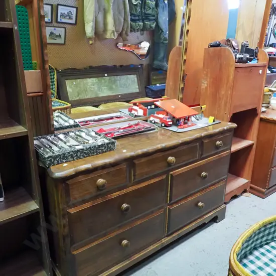 solid pine 7 drawer mirror back dresser H-1470 W-1230 D-400