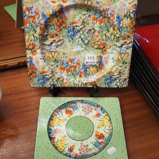 Staffordshire hand painted plate, one other plate