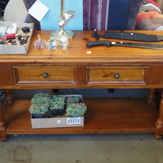 heavy pine 2 drawer hall table H-760 W-1320 D-400