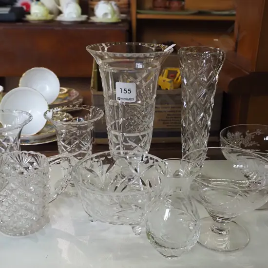crystal vases, comport, jugs etc