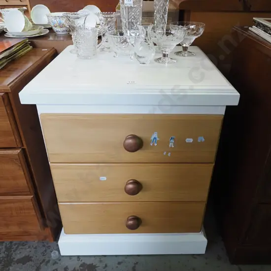 wood and mdf partially painted bedside cabinet
