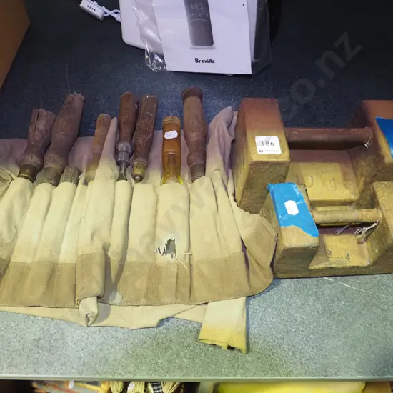 cast iron weights, chisels