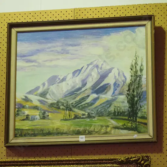 framed oil - mountain scene