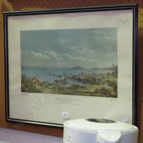 framed historic print - Ohinemutu Village - Lake Rotorua 1882