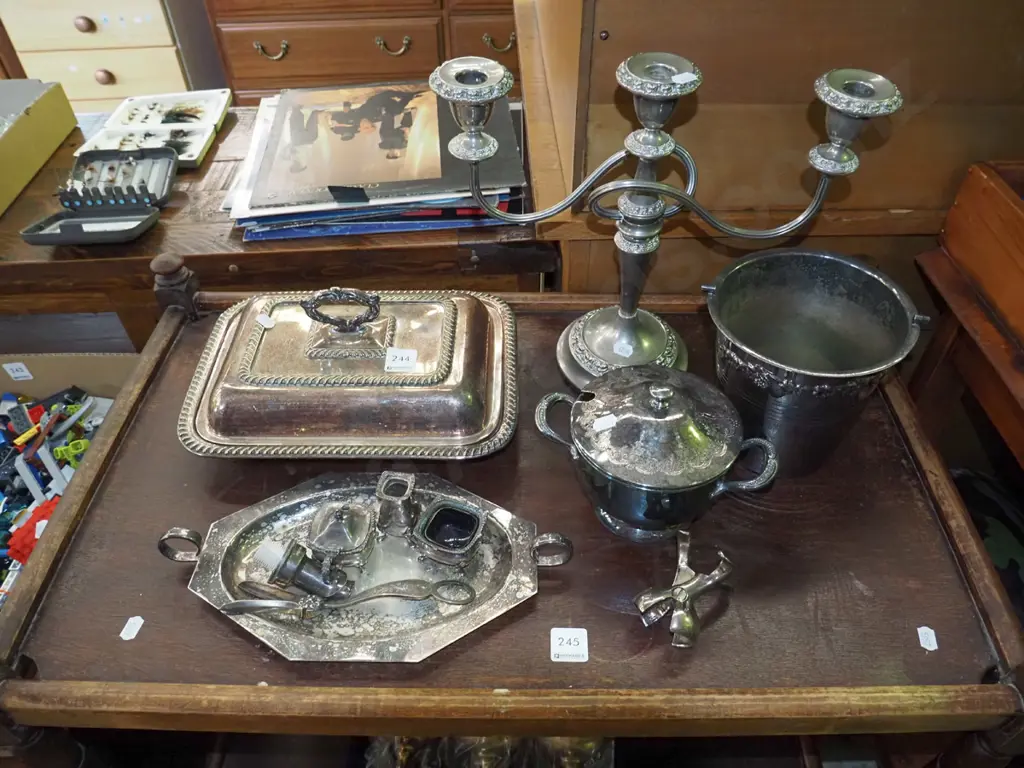 plated ware, candelabra, lidded vege, tray etc Image 1++