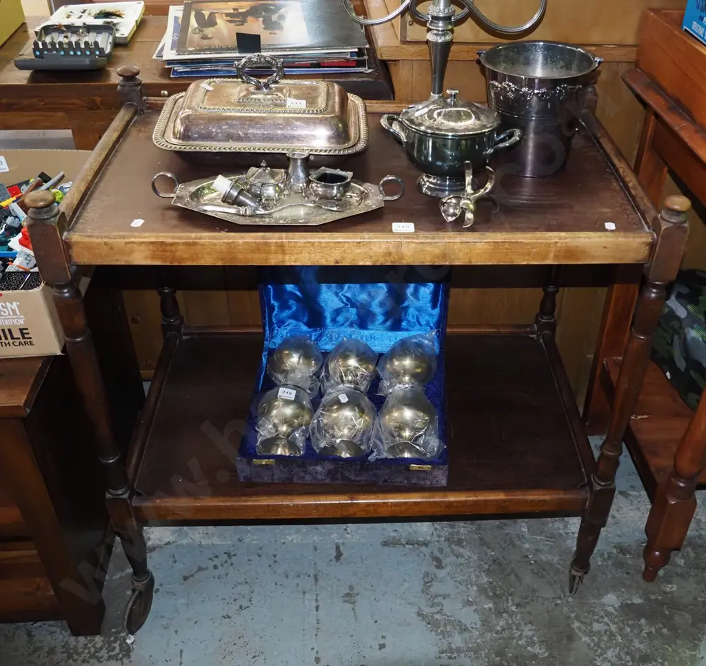 dark stained wooden tea  trolley Image 1++