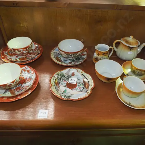 Asian teapot, creamer, sugar, cups etc