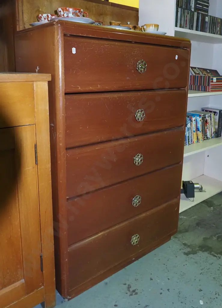 rimu and pine 5 drawer tall boy H-1020 W-550 D-380 Image 1++