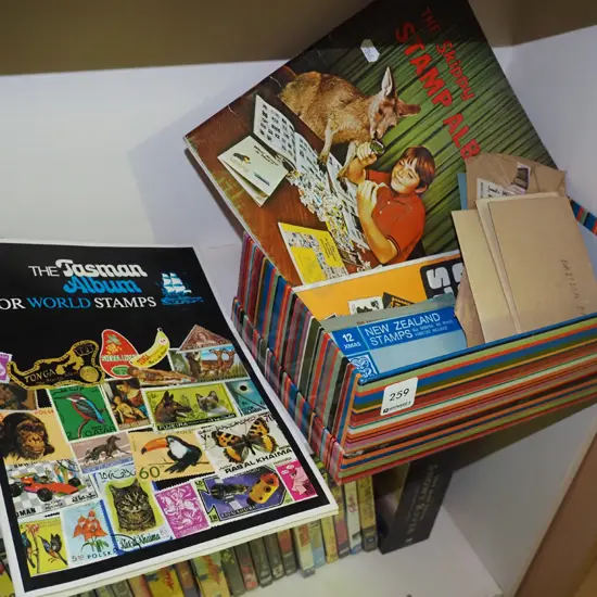 box; stamp albums, envelope stock