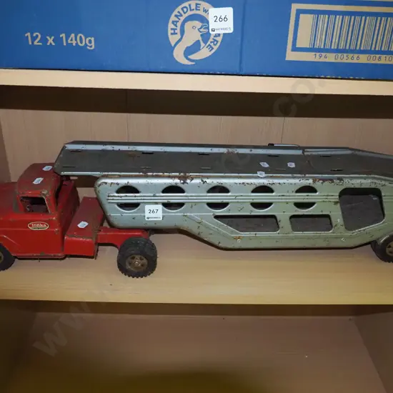 early Tonka toys, car transporter - rust L-760